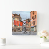 Wäschelinien am Campo Ruga Quadratische Wanduhr (Zuhause)