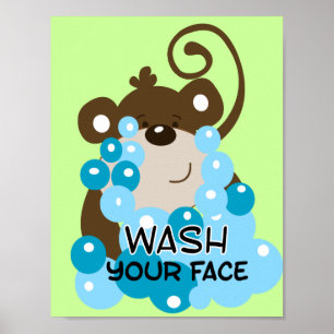 Waschen Sie Ihr Gesicht Affen Badezimmer Kunst Poster