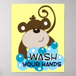 Waschen Sie Ihre Hände Affe Badezimmer Kunst Poster