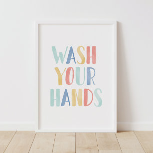 Waschen Sie Ihre Hände farbenfrohe Kinder Badezimm Poster