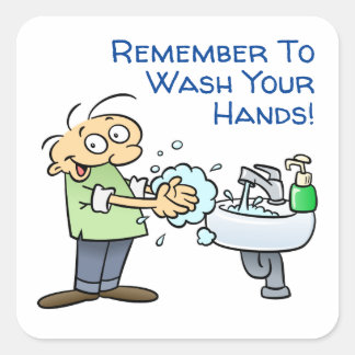 Waschen Sie Ihre Hände Hygiene Erinnerung Cartoon Quadratischer Aufkleber
