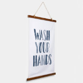 Waschen Sie Ihre Hände Navy Blue Kinder Badezimmer Wandteppich Mit Holzrahmen (Gewinkelt)