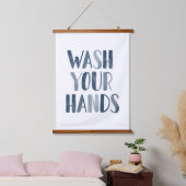 Waschen Sie Ihre Hände Navy Blue Kinder Badezimmer Wandteppich Mit Holzrahmen (Schlafzimmer)