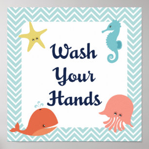 Waschen Sie Ihre Hände Sea Life Kids Poster drucke