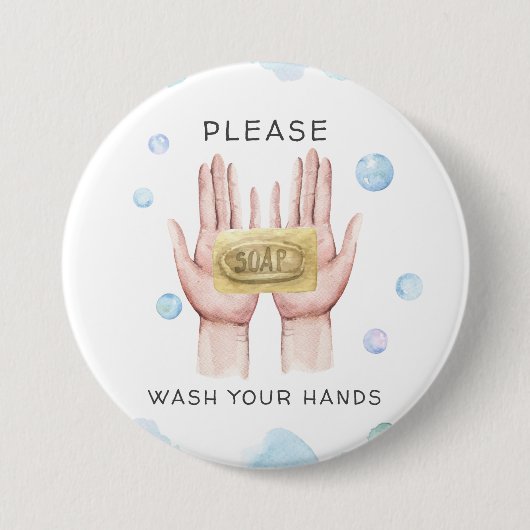 Waschen Sie Ihre Hände | Wasserfarbe Illustration Button (Vorderseite)