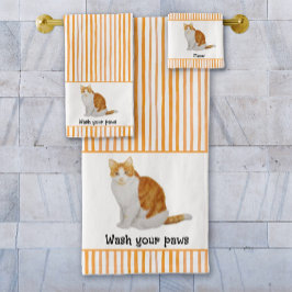 Waschen Sie Ihre Paws Orange Cat Wasserfarbe Strei Badhandtuch Set