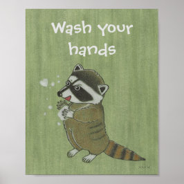 "Waschen Sie sich die Hände" Raccoon Animal Poster