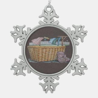 Wäscherei auf Wäscheleine Schneeflocken Zinn-Ornament