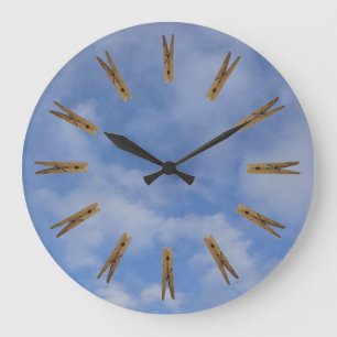 Wäscherei Clothespin Sky Große Wanduhr