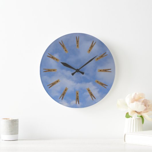 Wäscherei Clothespin Sky Große Wanduhr (Zuhause)