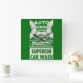 Wäscherei im Auto der 1950er Jahre Quadratische Wanduhr (Zuhause)