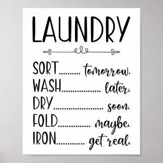 Wäscherei Sign Sort Wash trockene Falten Eisen Fun Poster
