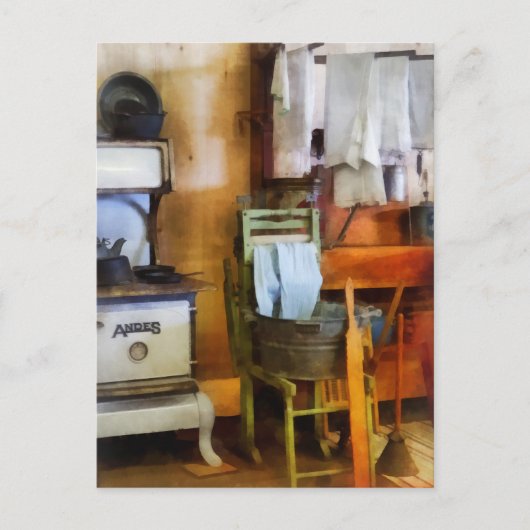 Wäscherei Trocknen in der Küche Postkarte (Vorderseite)