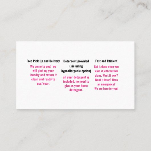 Wäscherei Visitenkarte (Rückseite)