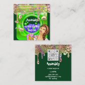 Wäscheservice Reinigung QRCode Grüne Quadratische Visitenkarte (Vorne/Hinten)