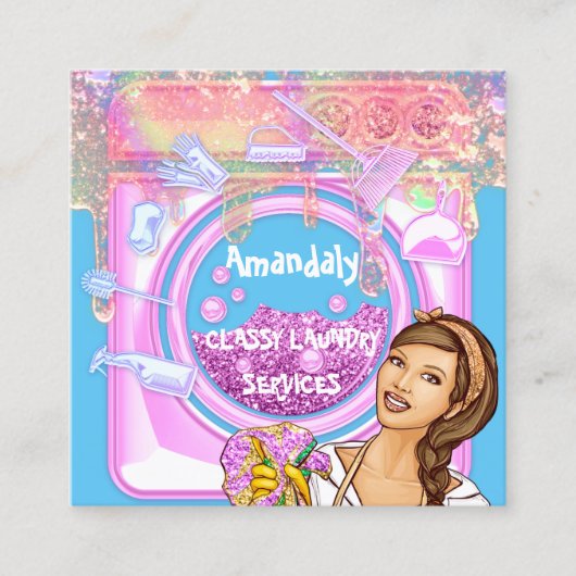 Wäscheservice Reinigungsdienste QRCode Blue Pink Quadratische Visitenkarte (Vorderseite)