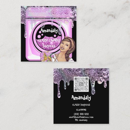 Wäscheservice Reinigungsservice QR-Kode Seife Quadratische Visitenkarte (Vorne/Hinten)