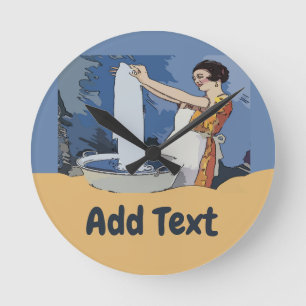 Wäscheservice Uhr, Name oder Text hinzufügen Runde Wanduhr