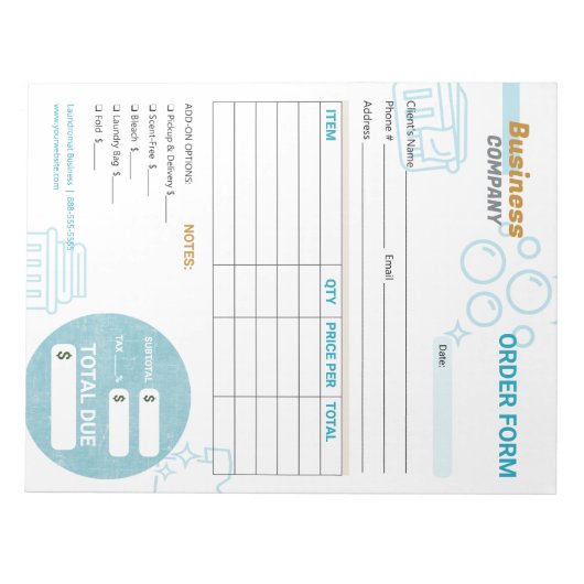 Wäscheservice Waschsalon Bestellformular Notizblock (Vorderseite)