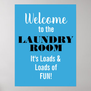 Wäscheservice Zimmer Poster Läden Spaß blau weiß s