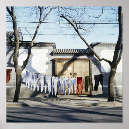 Wäschetrocknen auf Wäscheleinen Poster (Vorne)
