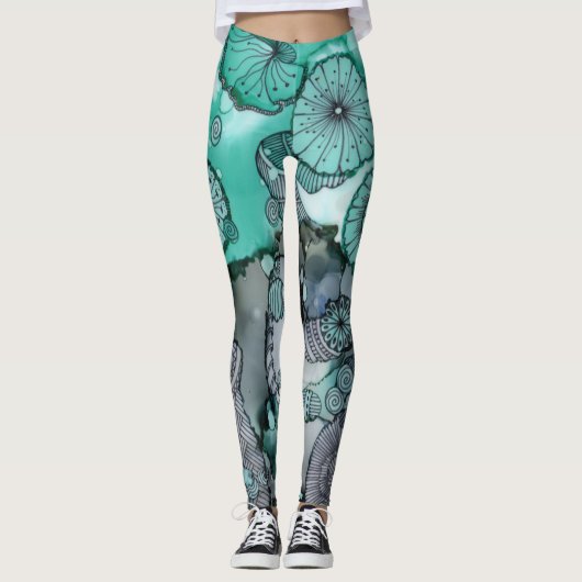 Waschgrün Abstrakte Leggings (Vorderseite)