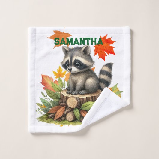 Waschhandschuh-Set mit Waschbär | Süße Tier-Badeha Badhandtuch Set (Waschlappen)