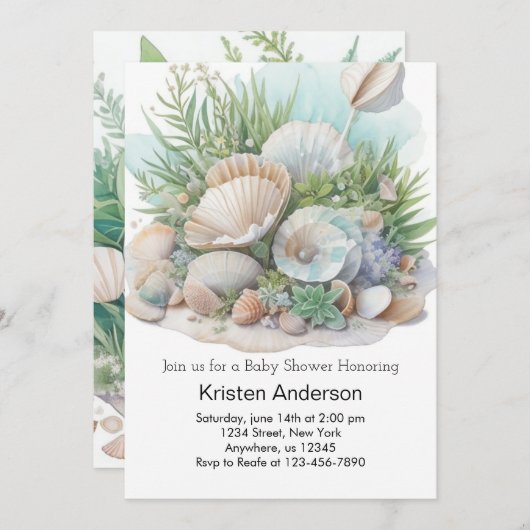 Waschmaschine mit grüner Seashell Whimsical Meadow Einladung (Vorne/Hinten)