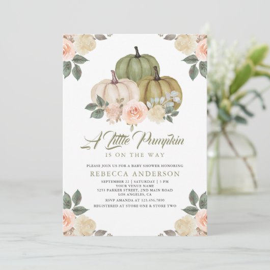 Waschmaschine Peach Floral Fall Babydusche Einladung (Stehend Vorderseite)