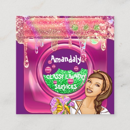 Waschmaschine Zuhause Reinigung QR-Code Haushaltsh Quadratische Visitenkarte (Vorderseite)