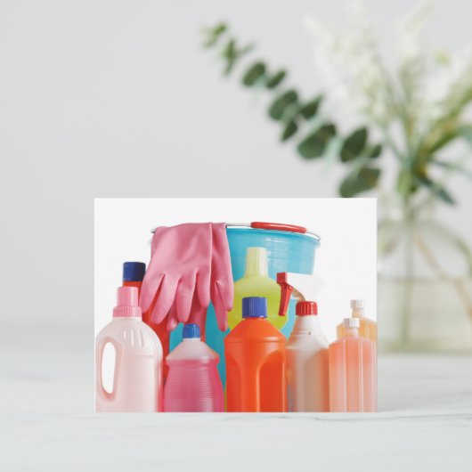 Waschmittelflaschen und Eimer Postkarte (Stehend Vorderseite)