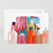 Waschmittelflaschen und Eimer Postkarte (Vorne/Hinten)