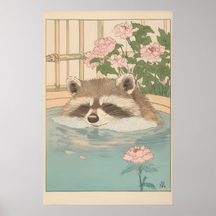 Waschraum-Druck Waschbär Vintage-Japanisches Ukiyo Poster