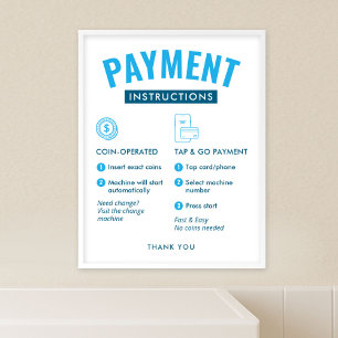 Waschsalon-Zahlungsanweisung Poster Wand Schild