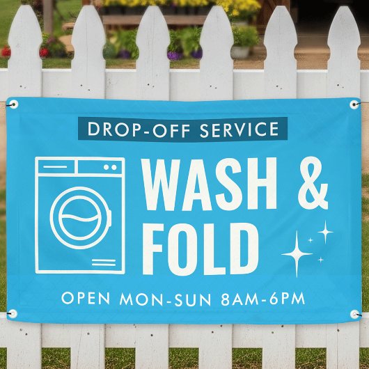 Wash and Fold Service Laundry Dry Cleaners Blue Banner