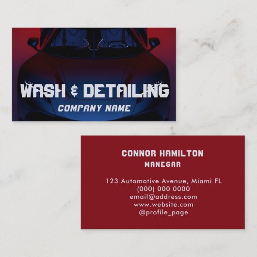 Wash & Auto Detection Blue Modern Business Card Visitenkarte (Vorne/Hinten)
