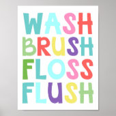 Wash Brush Floss Flush Kinder Badezimmer Poster (Vorne)