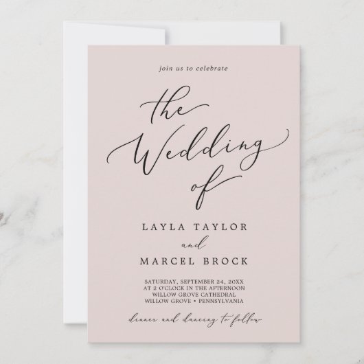 Wash Coordinate Blush Pink QR Code Back Wedding Einladung (Vorderseite)