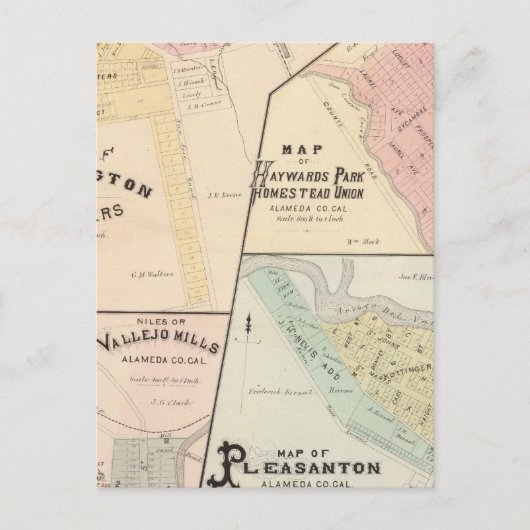 Wash Corners, Haywards Park, Niles, Pleasanton Postkarte (Vorderseite)