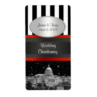 Wash DC Skyline Blk Whit Strip P Party Weinetikett