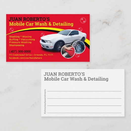 Wash & Detailing für Kraftfahrzeuge - Druckwaschmi Visitenkarte (Vorne/Hinten)