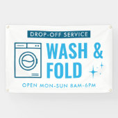Wash & Fold Service Laundry Dry Cleaner Blue White Banner (Horizontal)