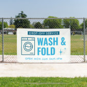 Wash & Fold Service Laundry Dry Cleaner Blue White Banner (Insitu)