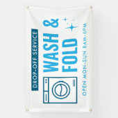 Wash & Fold Service Laundry Dry Cleaner Blue White Banner (Vertikal)