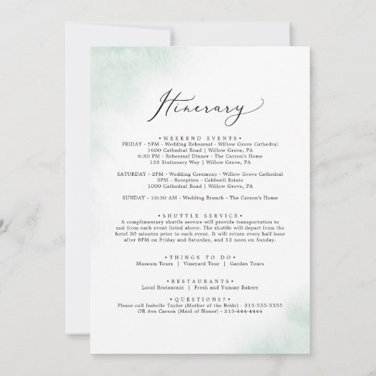 Wash Green Willkommensbrief & Tour (Rückseite)