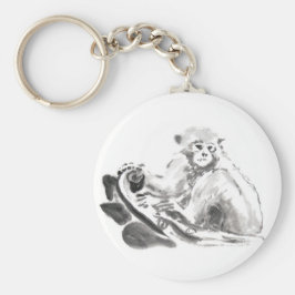 Wash Painting Monkey Year Zodiac Round Schlüsselan Schlüsselanhänger