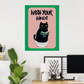 Wash your hands | Cat | Funny & decorative Poster (Heimbüro)