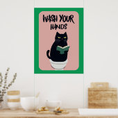 Wash your hands | Cat | Funny & decorative Poster (Küche)