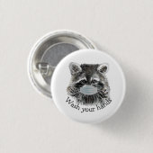 Wash Your Hands Covid Pandemic Cute Raccoon Button (Vorne & Hinten)