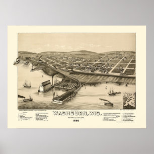 Washburn, panoramische Karte WI - 1886 Poster